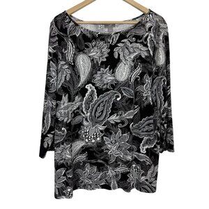 J. Jill Wearever Collection Paisley Floral Top Large Stretch Tunic 3/4 Sleeves